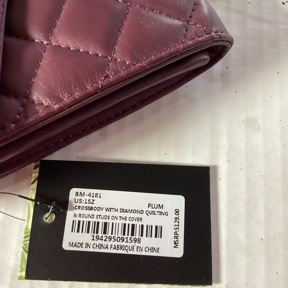 Badgley Mischka Plum Diamond Quilted Cross Body Clutch Bag New with Tags - Picture 4 of 7